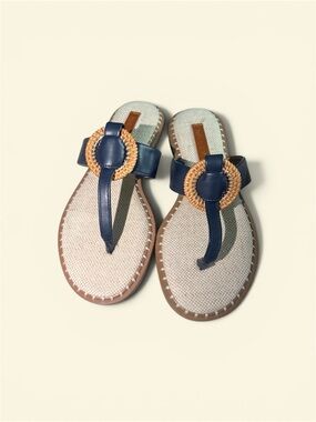 Nautica Navy Blue Tan Woven Ring Thong Sandals